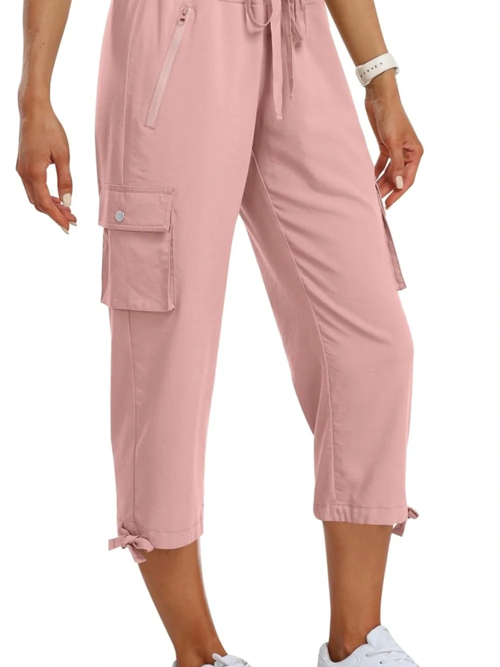 Women’s SZ M Cargo Capri with Tie Hem 3 colors Olive Green, Pink and Blue - Picture 8 of 8